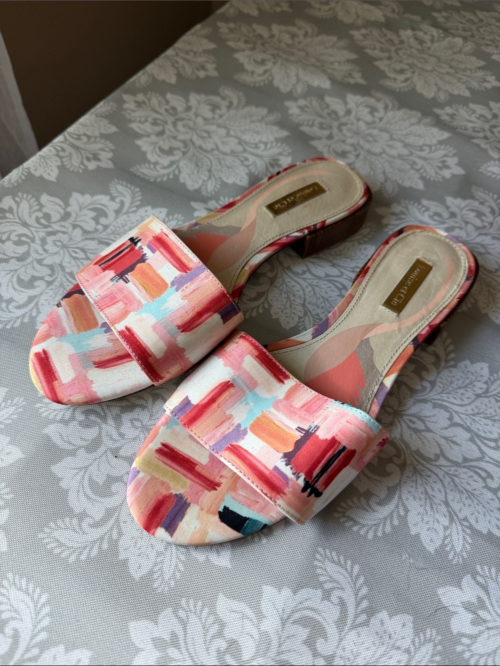 Louise et Cie Multicolor Brushstroke Slide Sandals - Pink, Coral, Blue